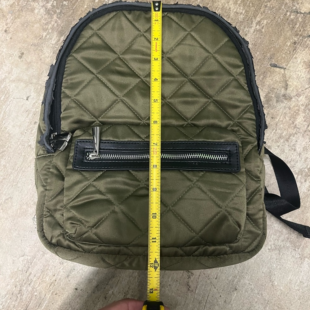Quilted Olive Backpack with Front Zip Pocket